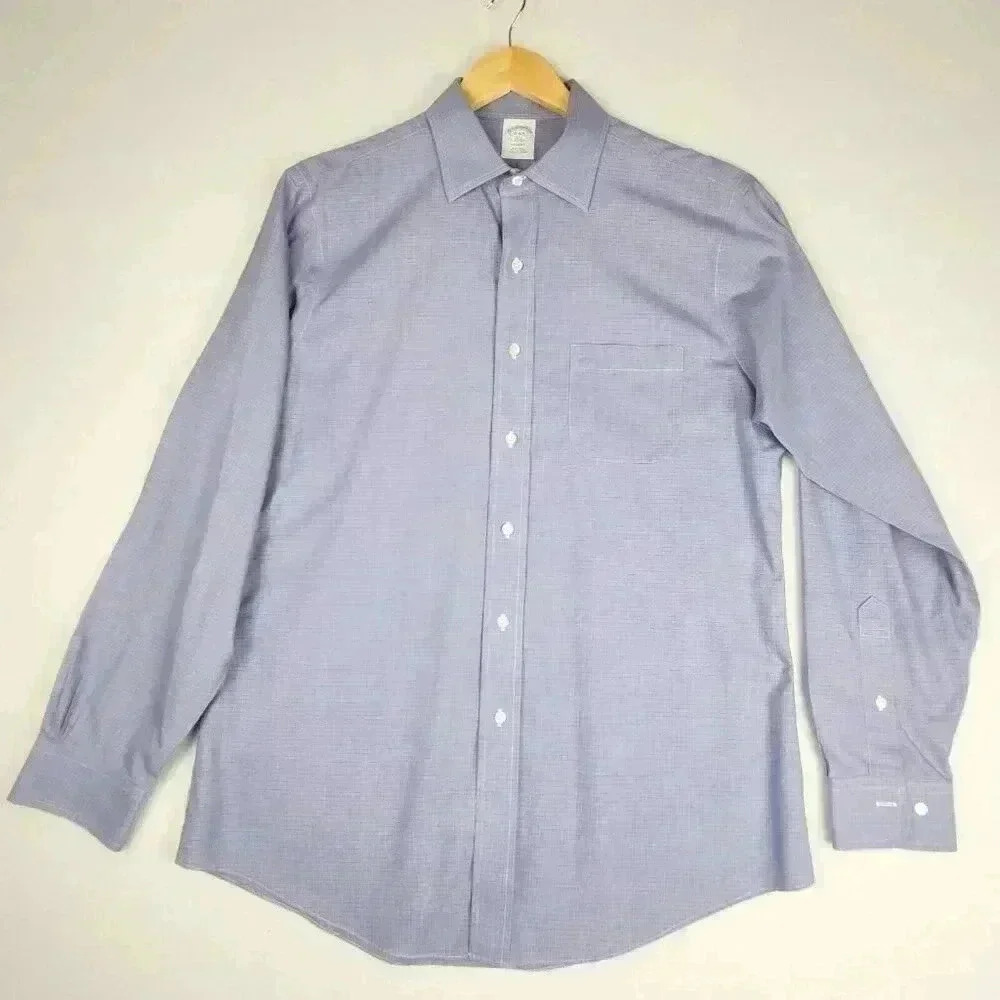 Brooks Brothers Mens Regent Dress Shirt Sz 16 4-5 Non Iron‎ Blue Micro Geometric